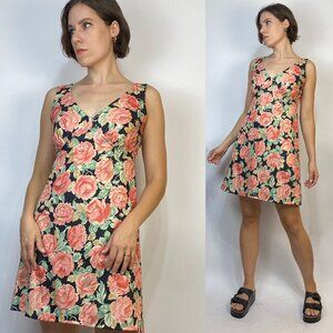 Vintage 1970s Knit BIAS CUT Floral Mini Dress -- Medium